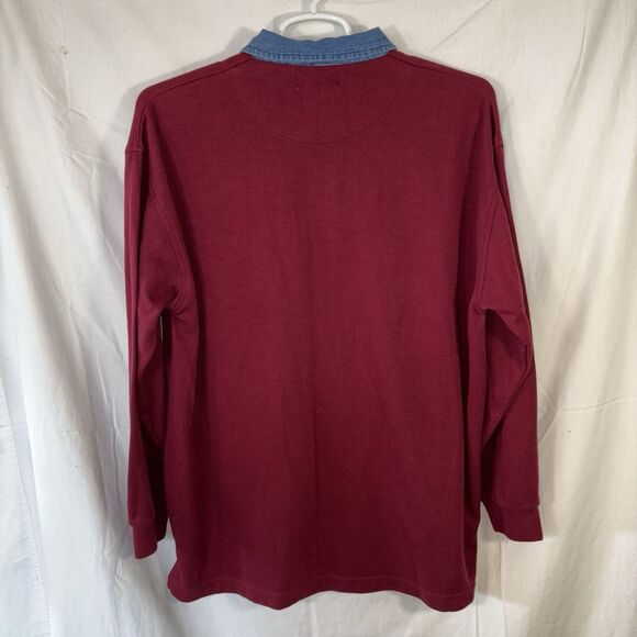 Vinatge 90s Sauce by Berne Burgandy 3-Button Pullover with Denim Collar Size XL - Picture 5 of 5